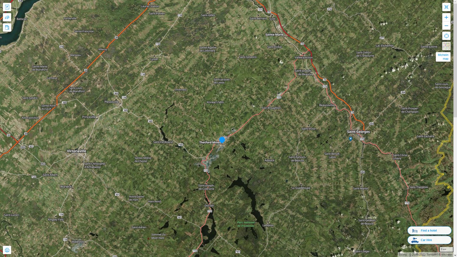 Thetford Mines Canada Autoroute et carte routiere avec vue satellite